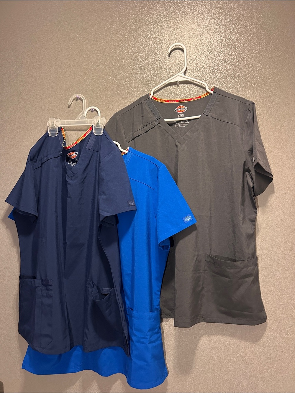 Dickies EDS Essentials Womens V-Neck Scrub Tops Lot of 3 Size Large Blue Gray